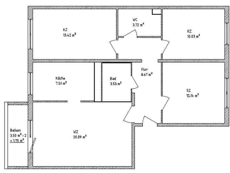 4-Raum Wohnung, 4. Obergeschoss rechts